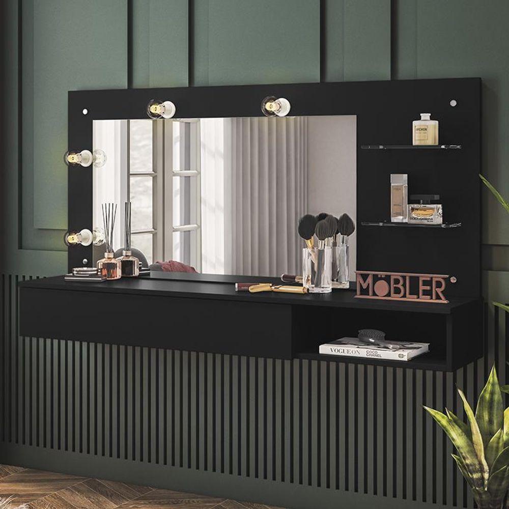 Miniatura Penteadeira Camarim Suspensa Lumiere Preto Fosco - Mobler Preto Fosco