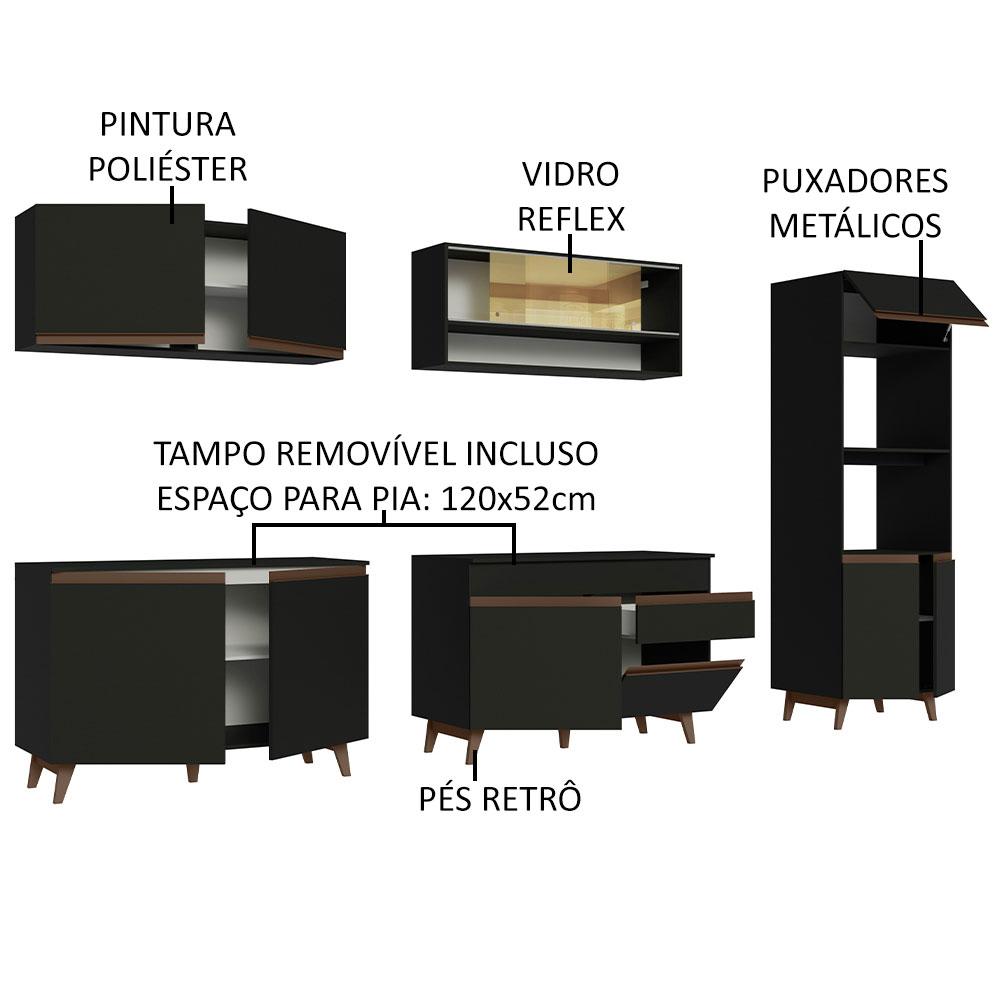 Miniatura Cozinha Completa Madesa Reims 310002 com Armário e Balcão - Preto Preto