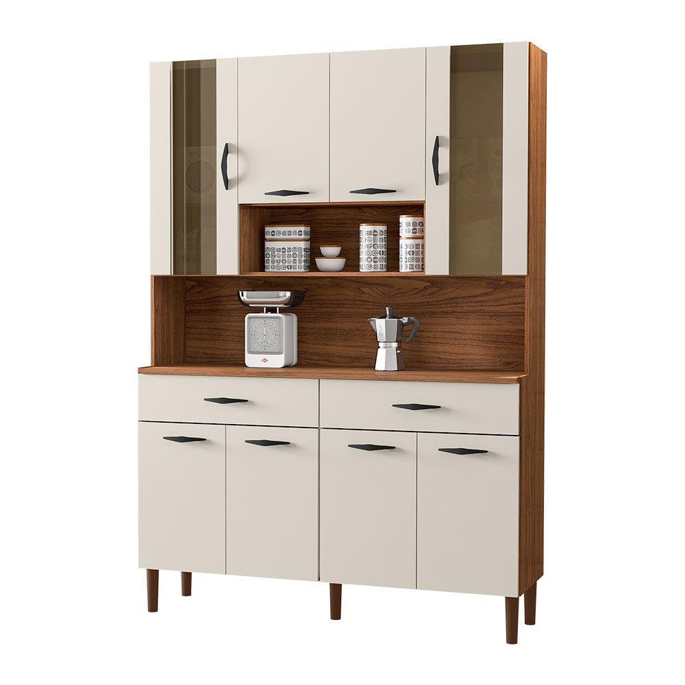 Miniatura Armário De Cozinha Compacta 8 Portas E 2 Gavetas 121cm Gold Ripado Nogueira-off White - Pallazio
