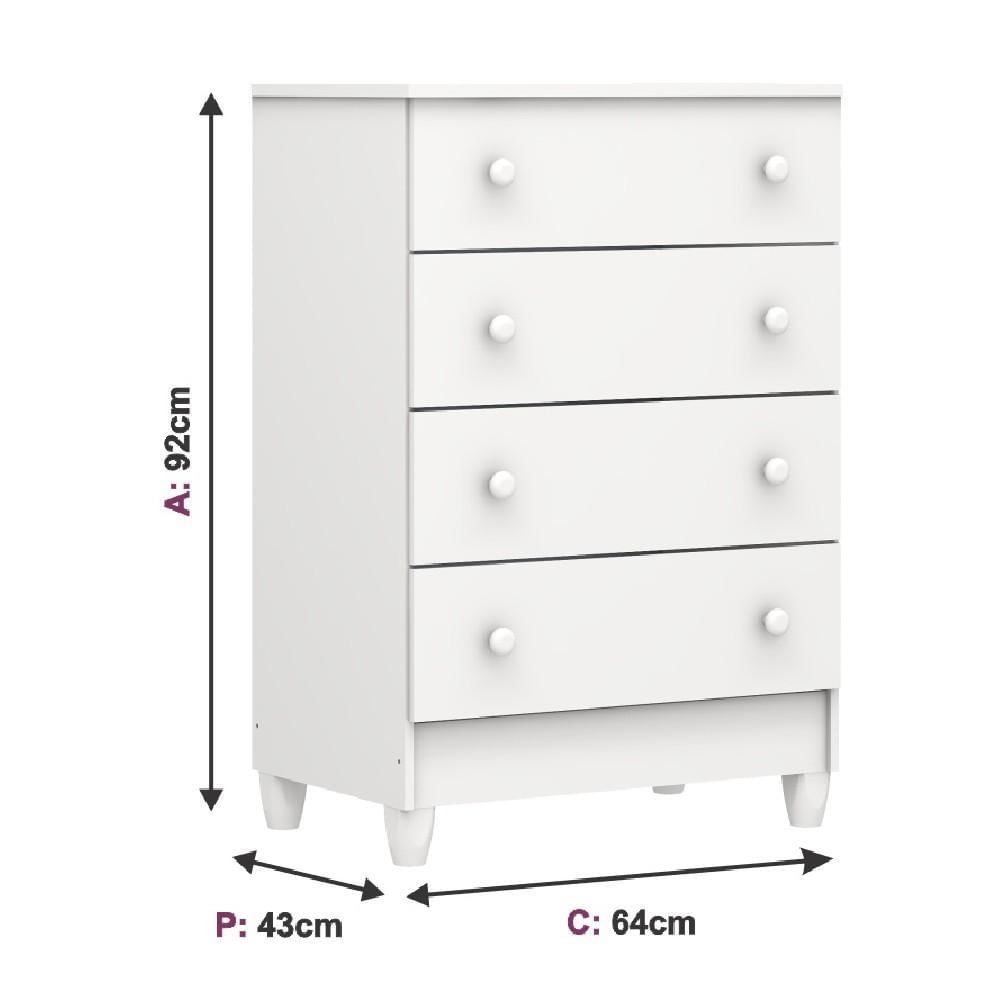Miniatura Cômoda Trocador Bebê Com 4 Gavetas Mel Branco Carolina Baby