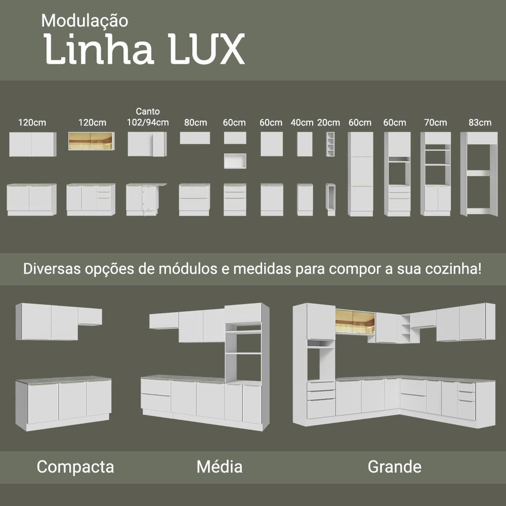 Ilha de Cozinha com Bancada e Balcão 120 cm Lux Madesa Branco