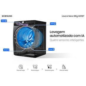 Miniatura Lava e Seca Samsung Smart WD18T com AI Wash, Digital Inverter e Ecobubble Black Inox - 18/10 kg 110V