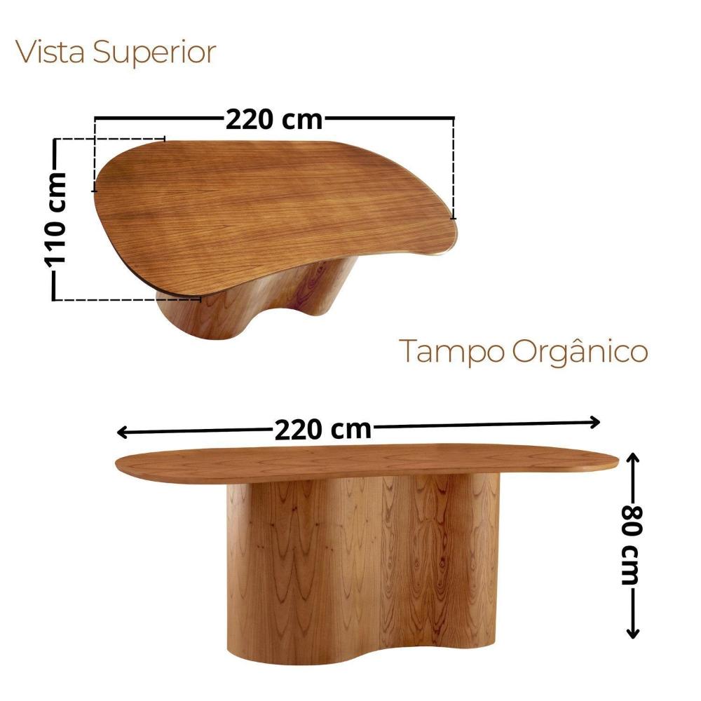 Miniatura Mesa de Jantar Ester 220cm Madeira Tampo Laminado Orgânico com 8 Cadeiras Ester Milano/Imbuia Natural