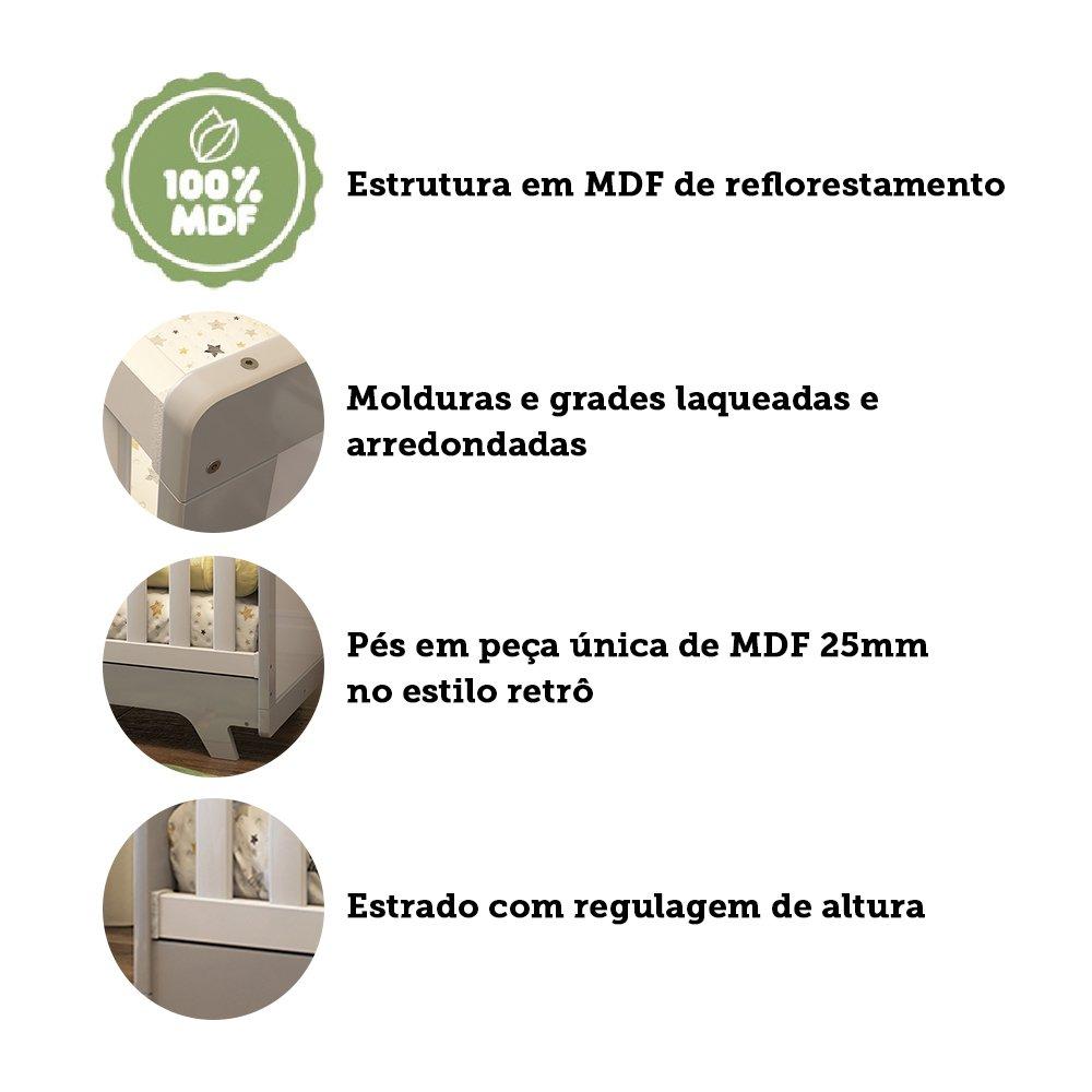 Berço Mini Cama Retrô Móveis Peroba Branco Brilho/Cinza