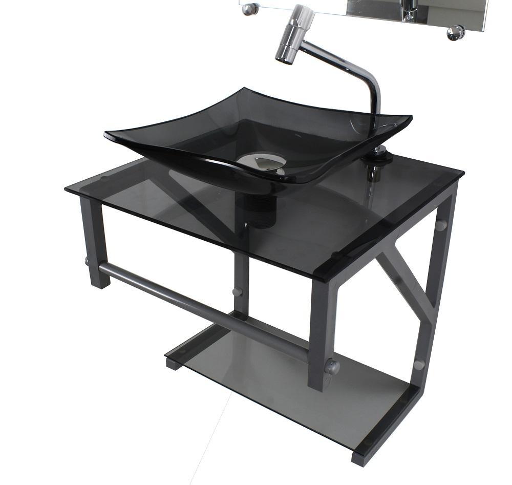 Miniatura Gabinete De Vidro Fume 40Cm Ac Com Cuba Quadrada