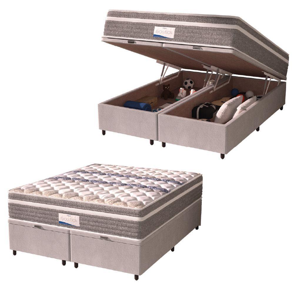 Miniatura Cama Box Baú Casal King Colchão Molas Ensacadas Com Pillow Evolution 193x203x73cm Suede Cinza/branco