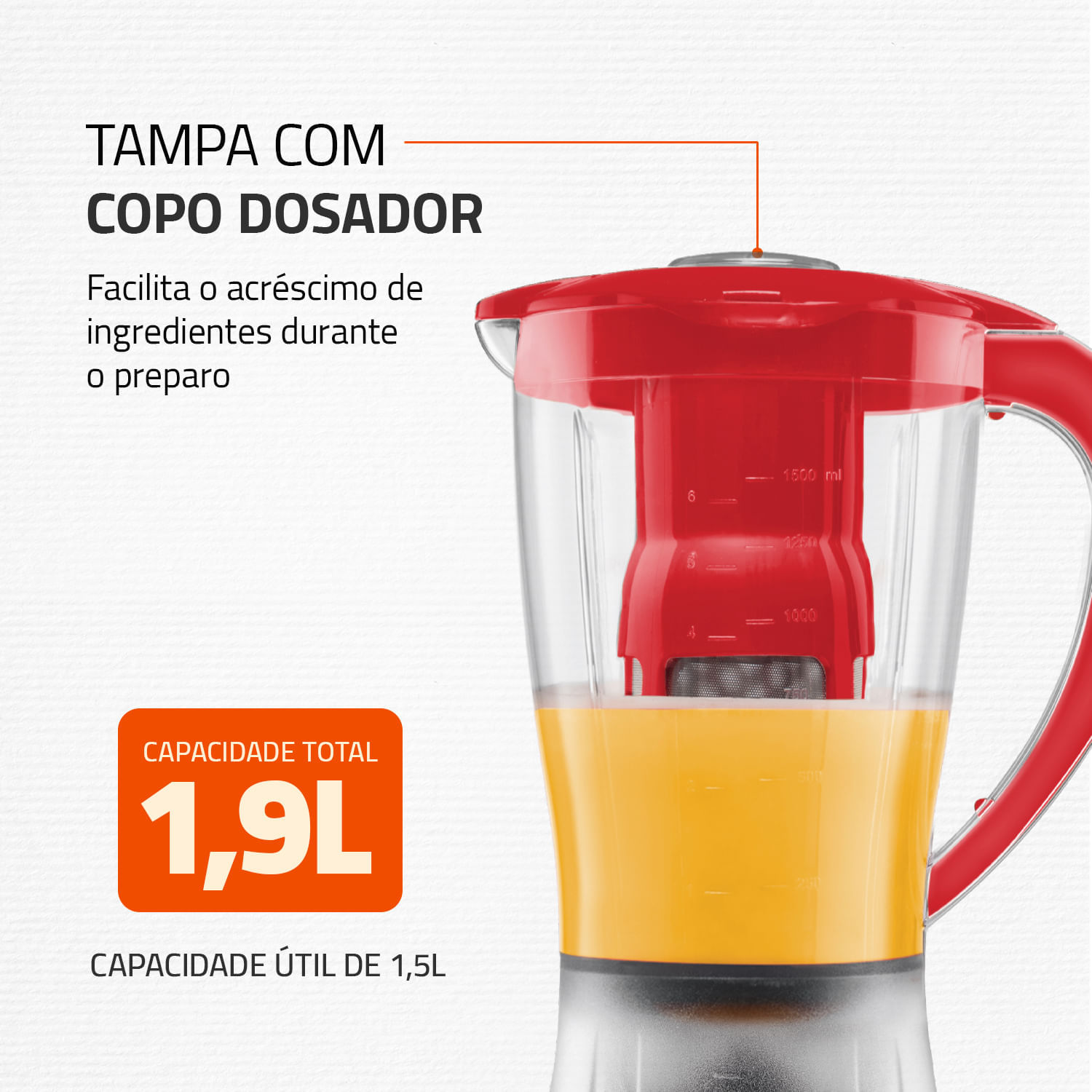 Liquidificador Mondial Turbo Power L-77 LIQUIDIFICADOR-127V-VERMELHO