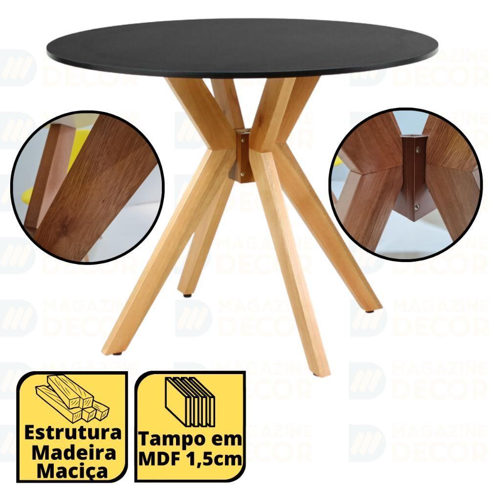 Conjunto Mesa De Jantar Redonda Marci Preta 100cm Com 4 Cadeiras Allegra - Verde