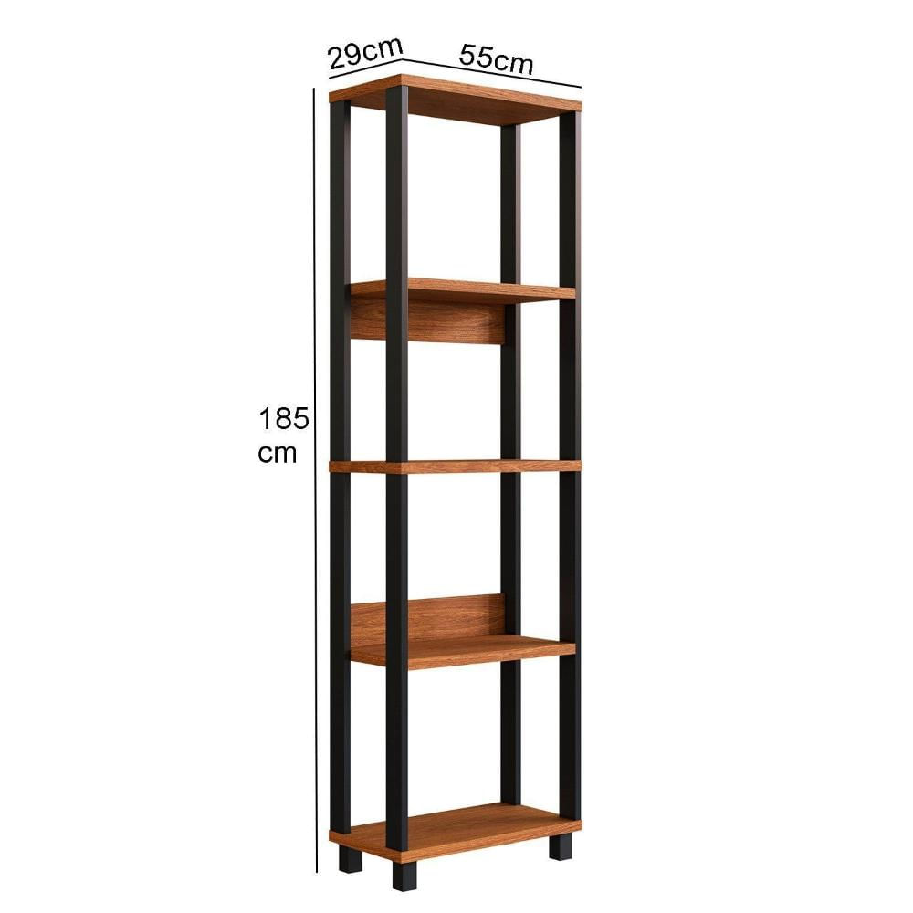 Miniatura Estante Modular para Sala de Estar 185cm x 55cm x 29cm Freijó/Preto