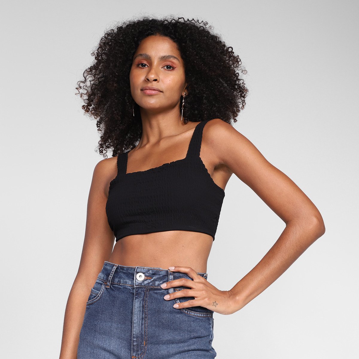 Miniatura Top Colcci Cropped Liso Preto - EP