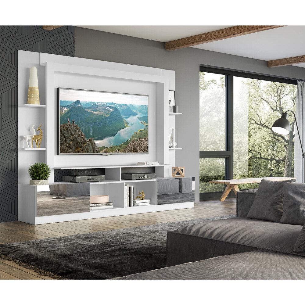 Estante com Suporte TV 65" Portas c/ Espelho Oslo Multimóveis V3382 Branco