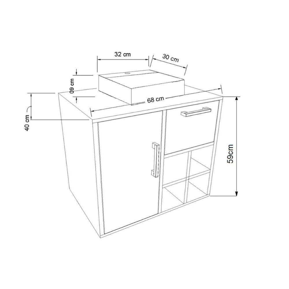 Miniatura Gabinete De Banheiro Suspenso 68cm Com Cuba Preta Inclusa Cor:mel Com Grafite Mel Com Grafite
