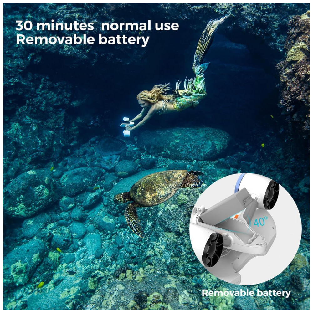 Miniatura Scooter Subaquático Sublue Mix Cinza com Dual Motor, Bateria Removível 11000mAh, 3,5 kg, Mergulho e Snorkel, Acabamento Fibra de Carbono,11,1V