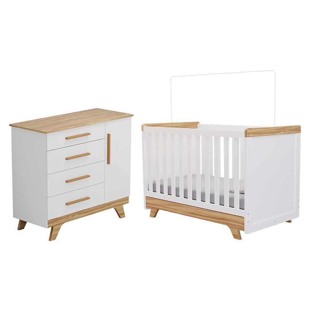 Miniatura Jogo De Quarto Infantil Retrô Cômoda E Berço Branco Brilho/amêndoa - Móveis Peroba