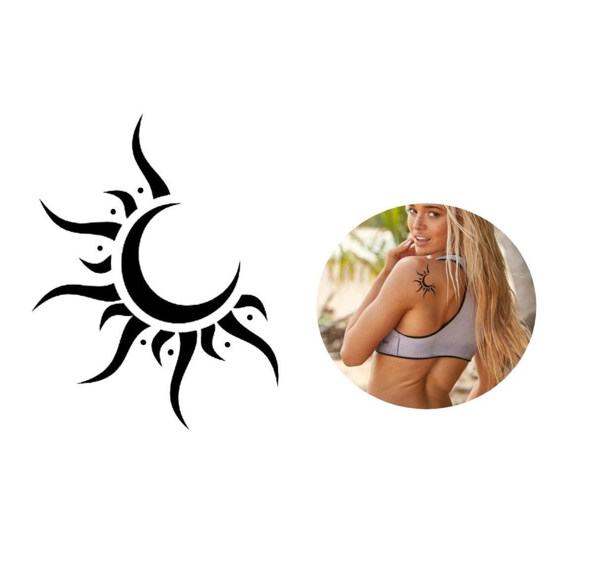 Miniatura Tatuagem Temporária Sol Lua Tribal Modelo