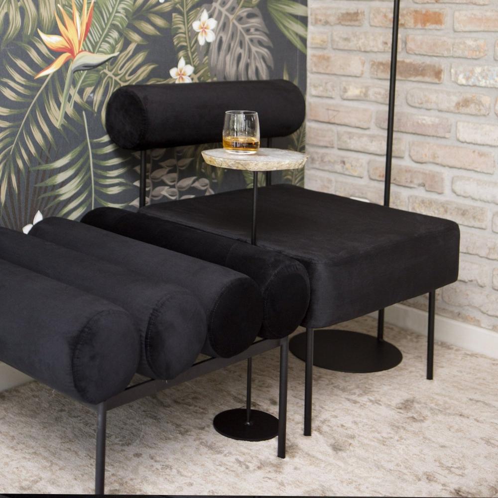 Miniatura Pufe Rolinho Veludo Linee Preto