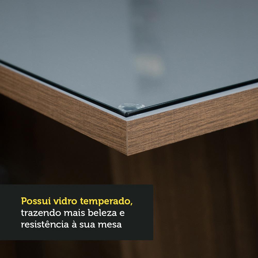 Conjunto Sala de Jantar Mesa Tampo de Vidro 4 Cadeiras Rustic/Cinza/Silver Anne Madesa Rustic/Cinza/Silver