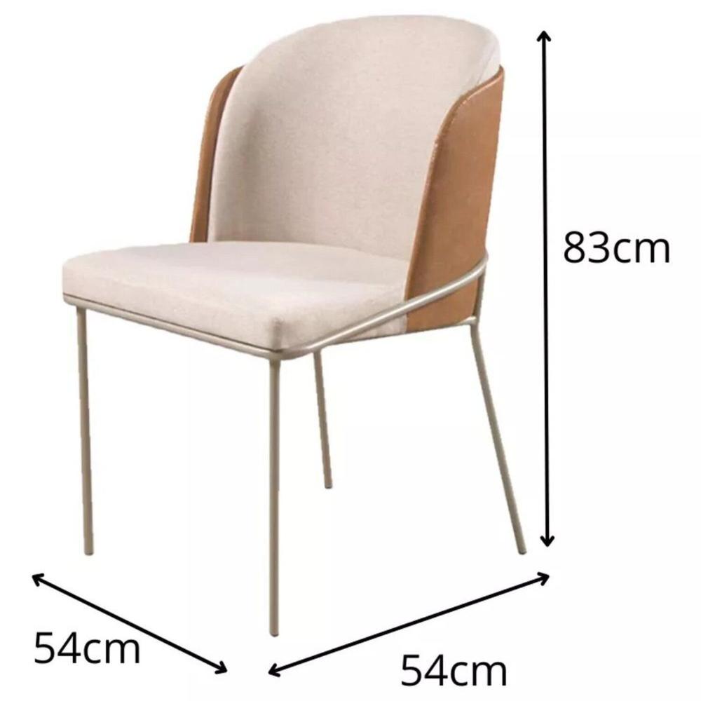 Miniatura Cadeira Jantar Aurora Linho Pés Metal Bege/ Caramelo