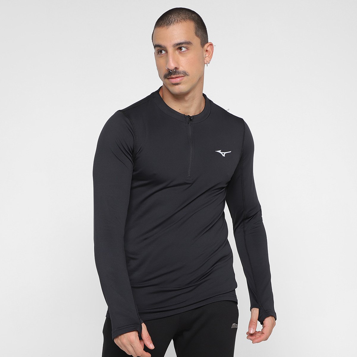 Miniatura Camiseta Mizuno Térmica Manga Longa Masculina Preto - G