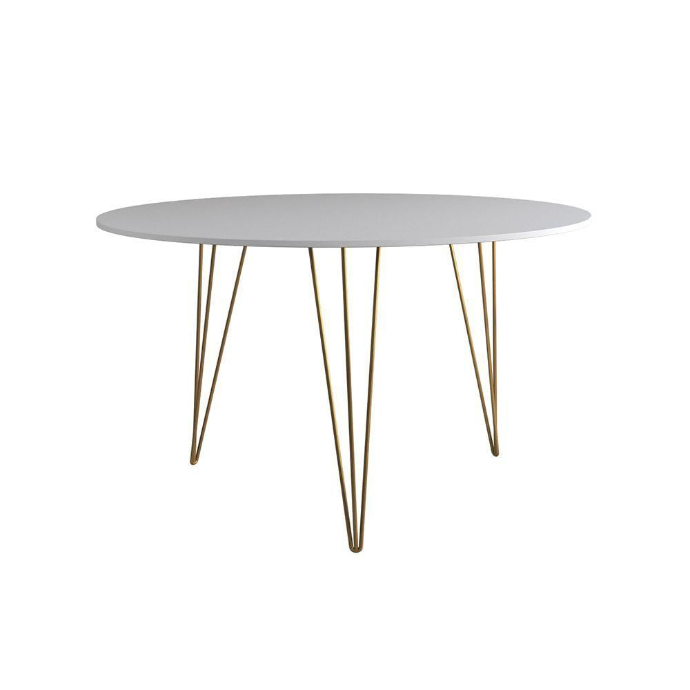 Miniatura Mesa De Jantar Redonda 110Cm Branca Clips 3 Pés Base Dourado