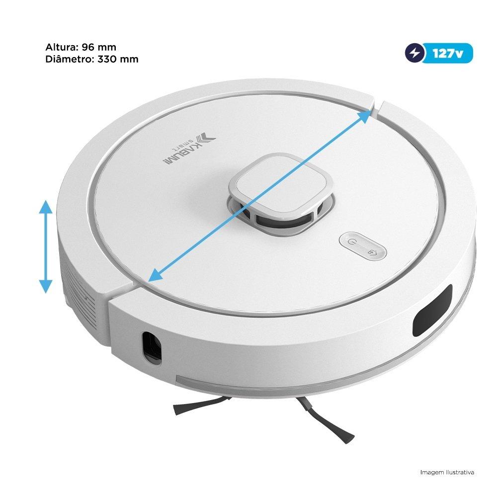Miniatura Robô Aspirador e Passa Pano KABUM! smart 900 - 5 Modos de Limpeza, Base 2 em 1, Mapeamento 3D - 127v - Branco - KBSF011