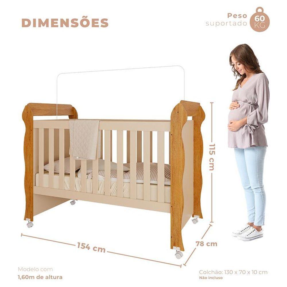 Miniatura Berço Americano Mirelle E Guarda Roupa Infantil Ariel 4 Portas Off White Bétula Com Colchão Ortobom- Carolina Baby