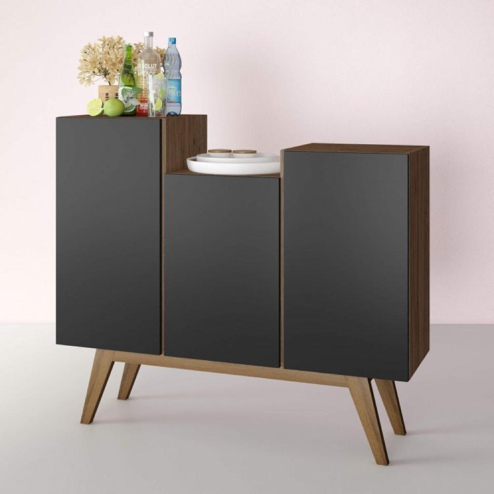 Conjunto Rack para TV até 48 Polegadas 2 Portas e Buffet 3 Portas Elegance Estilare Madeirado/Preto