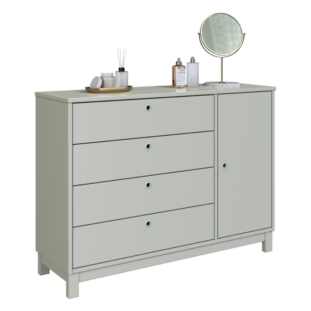Miniatura Cômoda De Madeira Maciça Com 1 Porta E 4 Gavetas 110cm Multimóveis Cr35279 - Verde Frost