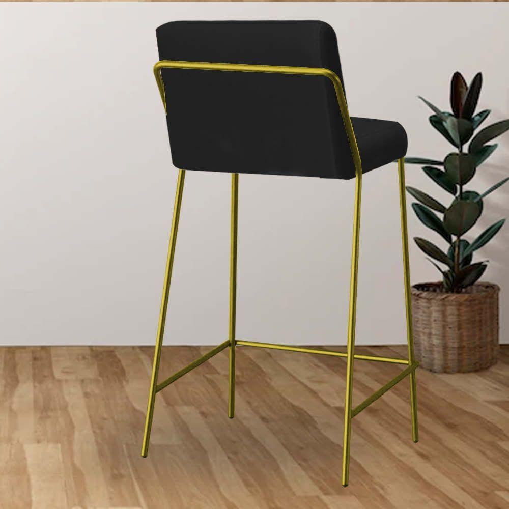 Miniatura Banqueta Alta Com Encosto Drika Industrial Cozinha Bistrô Ferro Dourado Sintético Preto
