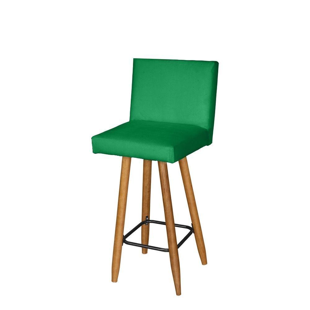 Miniatura Banqueta Alta Com Encosto Olivia Balcão Cozinha Bistrô Pé Castanho Suede Verde