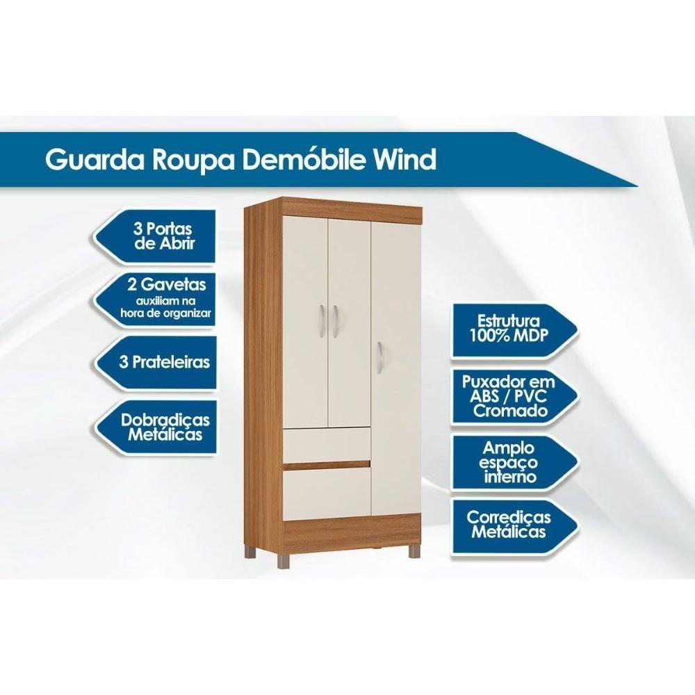 Miniatura Guarda Roupa 3 Portas E 2 Gavetas Wind Ébano - Demóbile