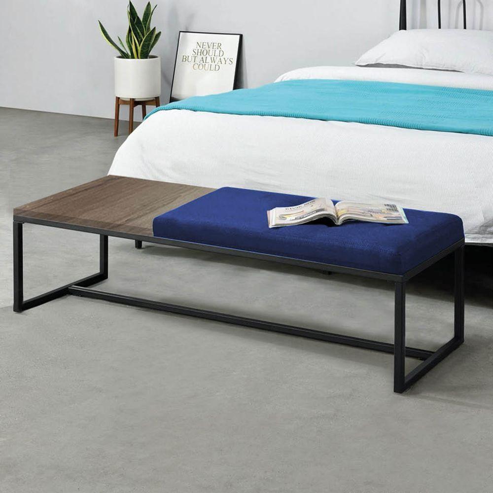 Miniatura Calçadeira Recamier Londres 160cm Preto Suede Azul Marinho Tampo Quadrado Mdf Imbuia - Ahazzo Móveis