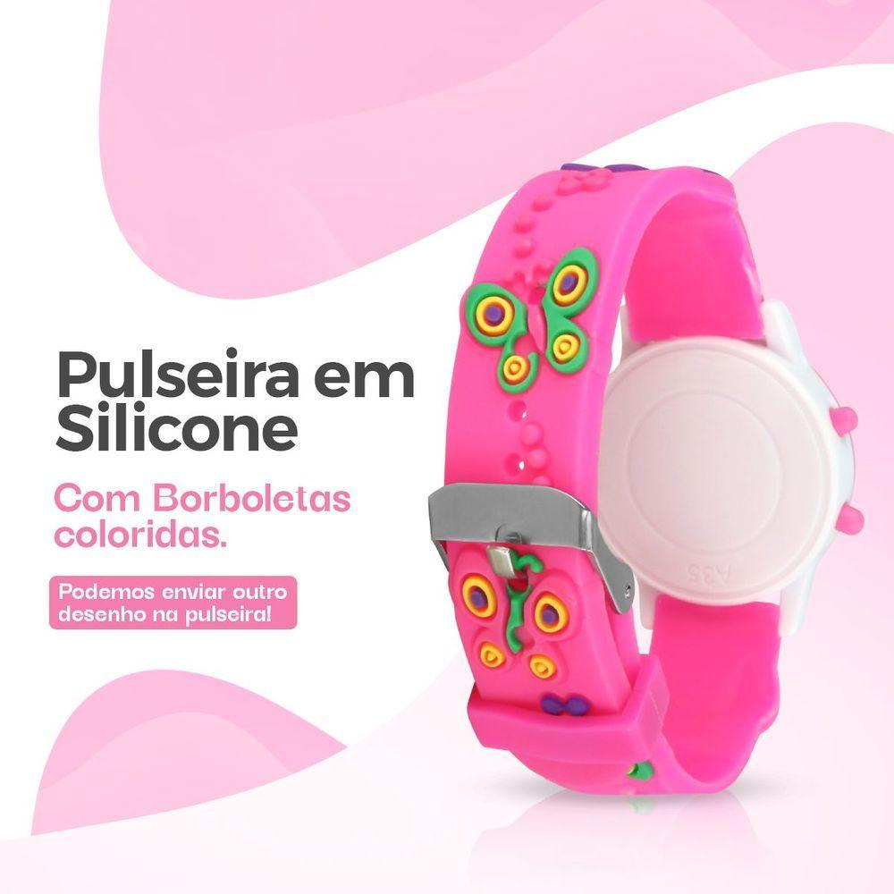 Miniatura Relogio Digital Infantil Menina Rosa + Oculos Sol + Pulseira Pulseira Ajustavel Criança Menina Caixa