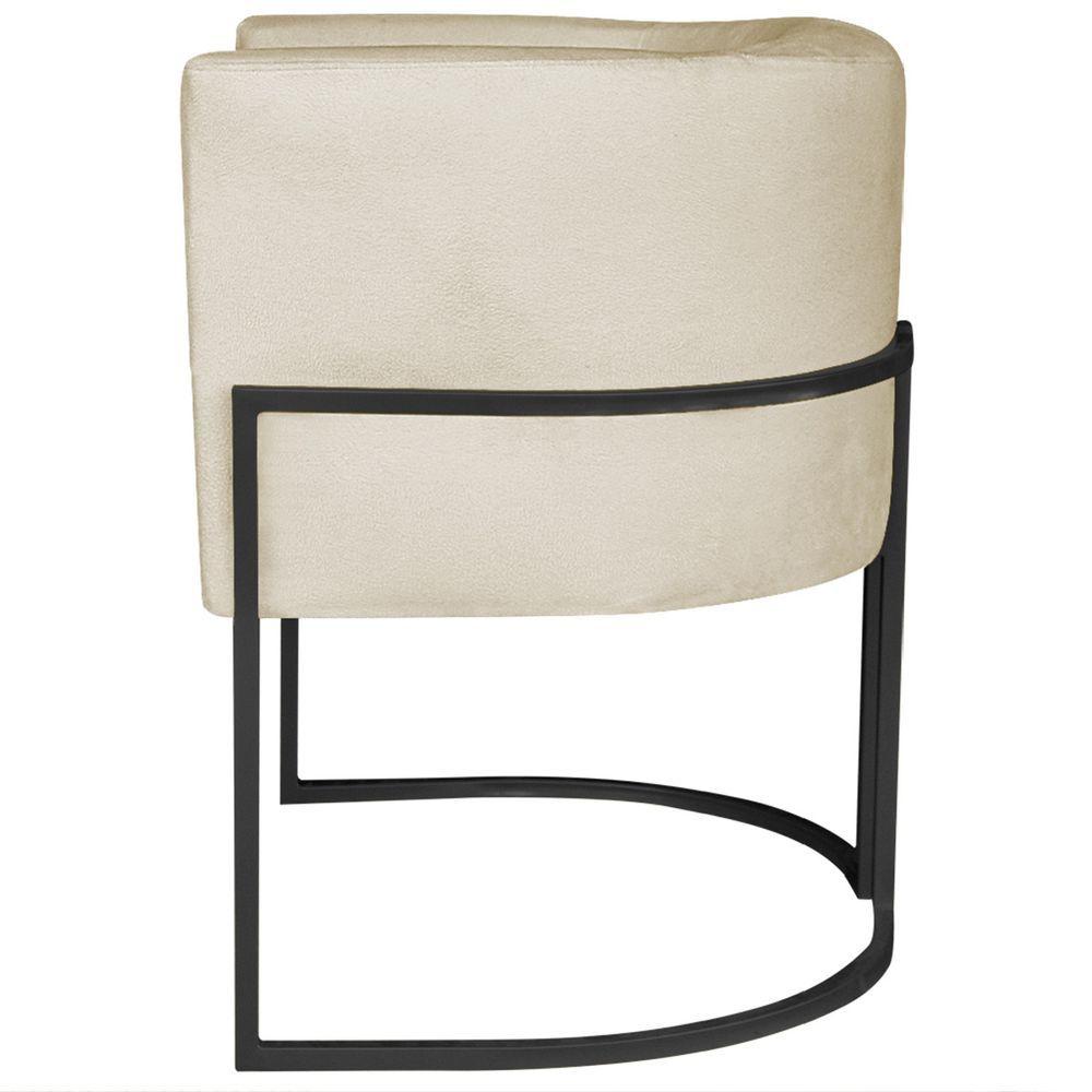 Miniatura Poltrona Dália Luxo Moderna Estofada Design Sofisticado Com Base De Ferro Preto Bouclé Bege