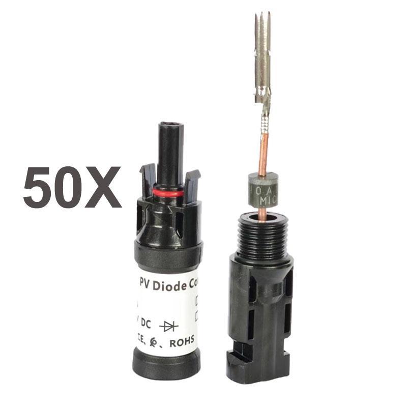 Miniatura Kit 50 Conector Mc4 Diodo 30A Anti Reversão Energia Solar