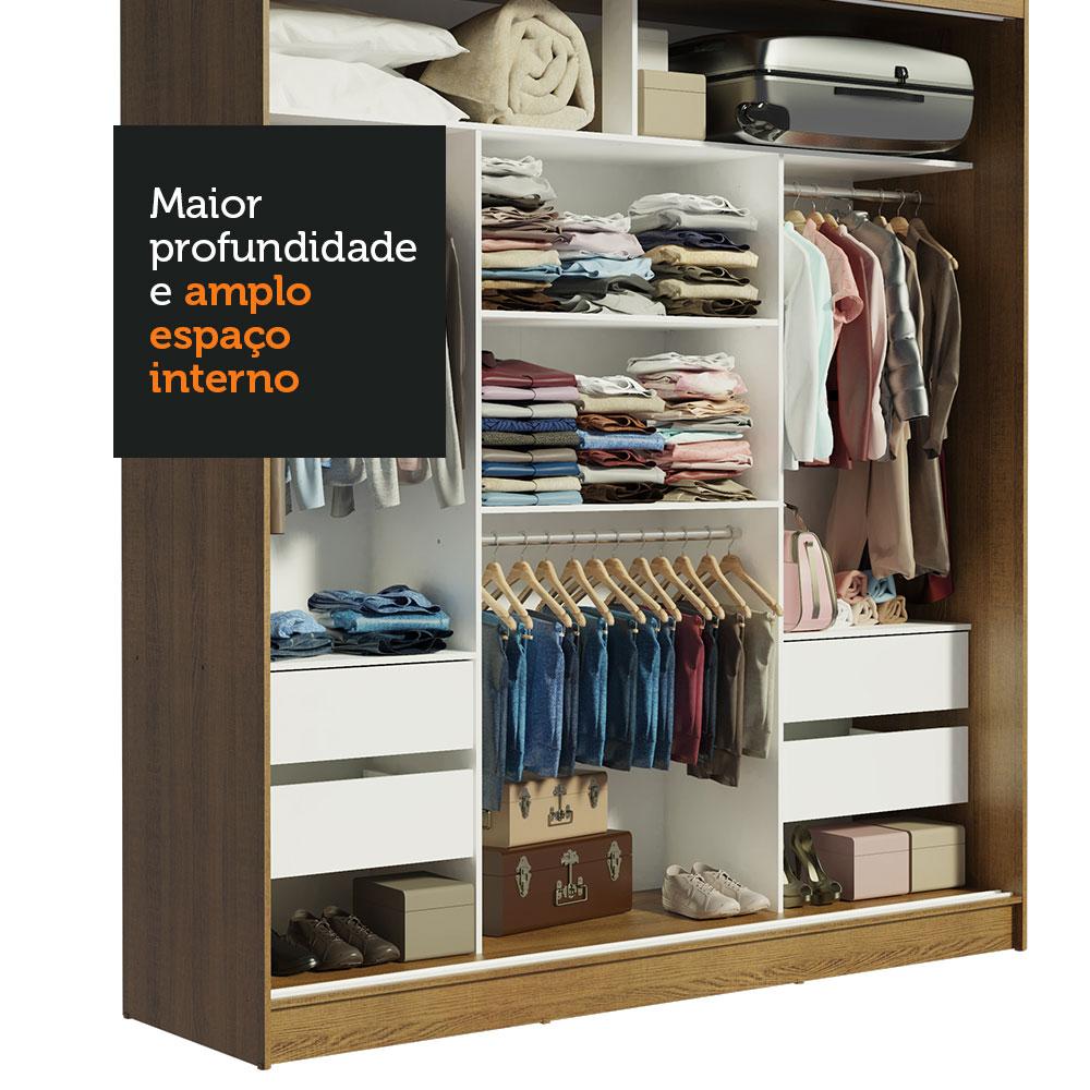 Miniatura Guarda-Roupa Casal Madesa Reno 3 Portas de Correr de Espelho - Rustic/Branco Rustic/Branco