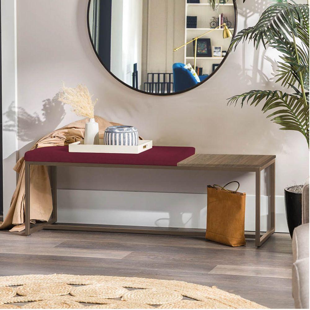 Miniatura Banco Recamier Puff 140cm Industrial Marrom Suede Bordô Tampo Quadrado Mdf Castanho