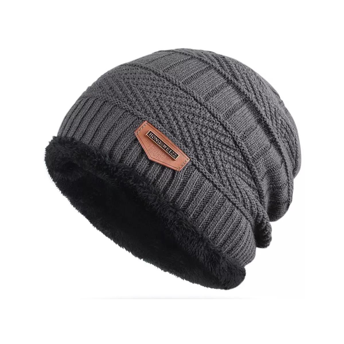Miniatura Touca Masculina De Lã Forrada Para Frio Cinza
