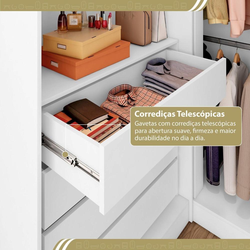Miniatura Guarda Roupa Closet Casal sem Portas Canto em L com 4 Gavetas e 3 Cabideiros Versatille Yescasa Branco