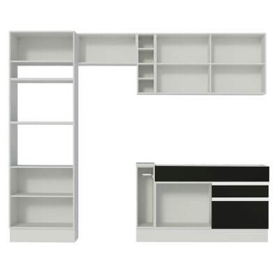 Cozinha Completa Madesa Jade com Armário e Balcão (Sem Tampo e Pia) Branco/Preto/Branco Cor:Branco/Preto/Branco