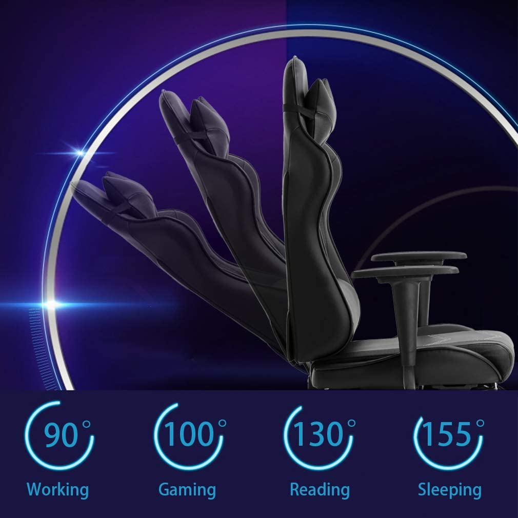 Office Chair PC Gaming Chair Ergonomic Desk Chair Executive PU Leather Computer Chair Lumbar Support with Footrest Modern Task Rolling Swivel Racing Chair for Women e Men Black