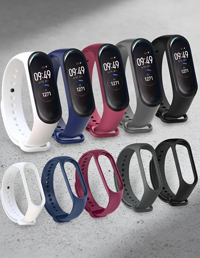 Miniatura Kit 5 Pulseiras Mi Band 3/4 Preto/Azul/Cinza/Branco E Vinho
