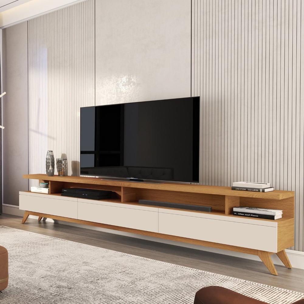 Miniatura Rack para Tv 86 Polegadas Pés em Madeira Maçiça Nature /Off White
