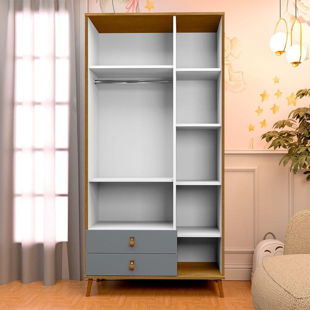 Miniatura Roupeiro Jujuba 3 Portas E 2 Gavetas Em Mdf Cinza - Nature