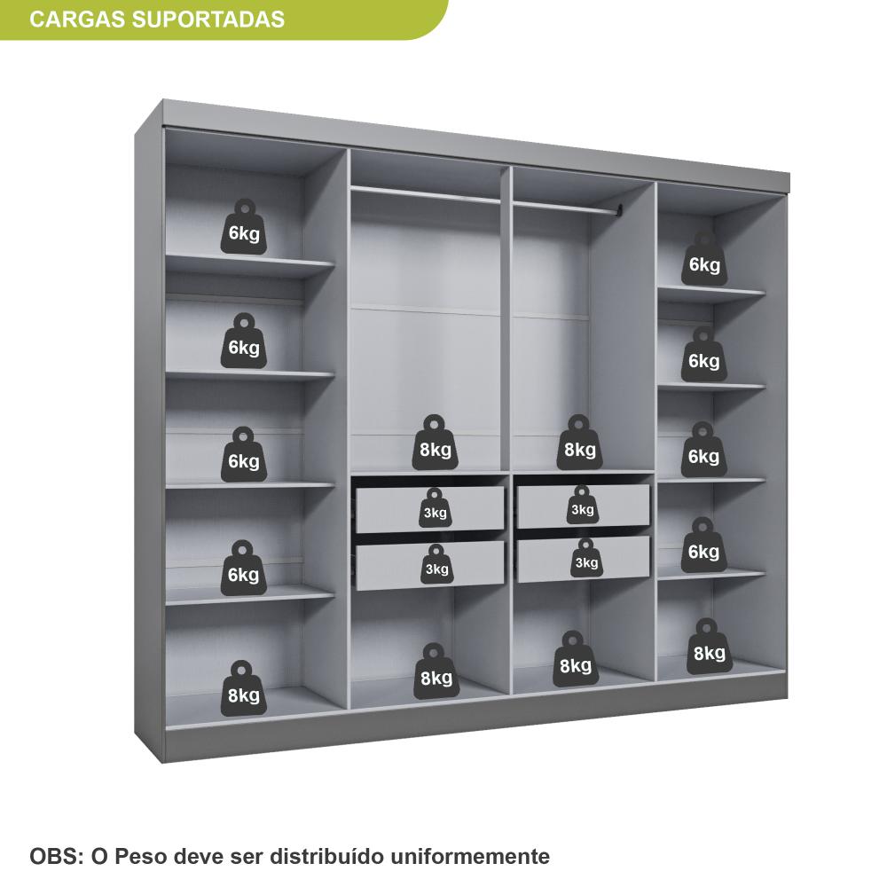 Guarda Roupa Casal 8 Portas 4 Gavetas Paris Espresso Móveis Cinza