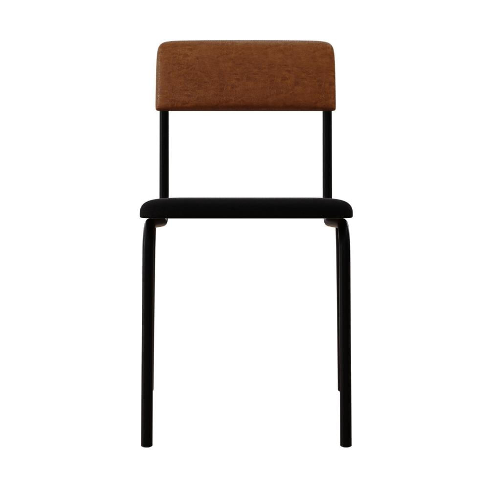 Conjunto 4 Cadeiras Estofadas Fixa Empilhável Fit Preto / Caramelo / Preto Fosco