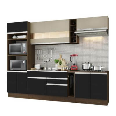 Miniatura Cozinha Completa Madesa Vicenza com Armário e Balcão (Sem Tampo e Pia) Rustic/Preto/Crema Cor:Rustic/Preto/Crema