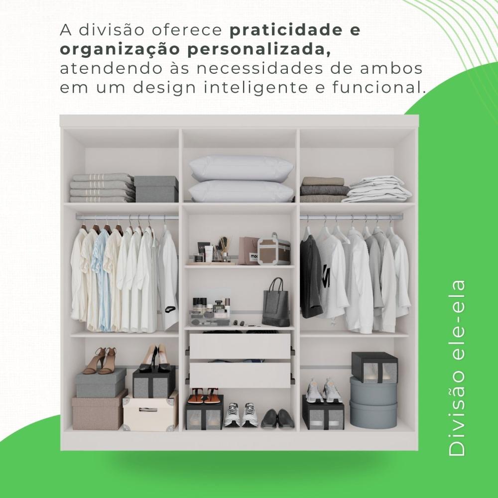 Miniatura Guarda-Roupa Casal 6 Portas 2 Gavetas França Branco