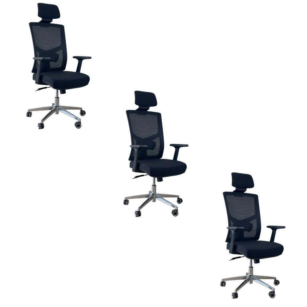 Miniatura Kit 3 Cadeiras Presidente Oficial Comfort Viena Com Apoio