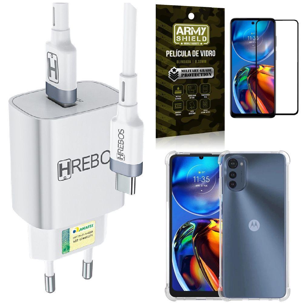 Miniatura Kit Capa Moto E32 + Carregador Turbo 18W Tipo C + Película